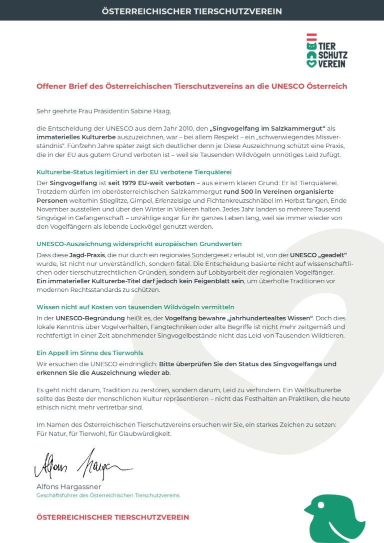 Offener Brief an UNESCO Dokument