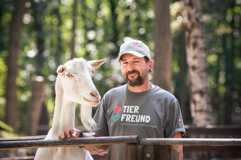 Hoftechniker Walter Pfeiler mit Ziege Leo © Österreichischer Tierschutzverein